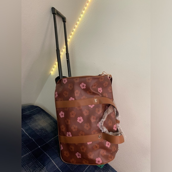 Disney “Stitch” Bioworld 20” Rolling Duffle Bag Luggage - Brown Floral - Picture 3 of 12